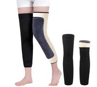 Wool Leg Warmers Men Women Thick Cashmere Long Knee Braces Winter Warm Fleece Lined Knee Pads Warmers Elastic Compression Support Leg Sleeves Windproof Legging Stocking for Skiing Cycling Running Yoga