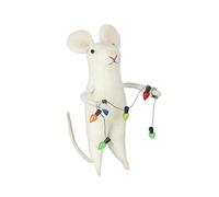Wool Mouse with Fairylights Decoration, Felt Christmas Decoration, Cute Novelty Xmas Mouse with Fairy Lights Garland, White Wool Felt Animal Bauble, Festive Christmas Scandanvian Ornament