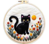 Wool Painting Felt Needle Felting Kit, Flowers and Cats Needle Felting Tools for Beginner, Wool Felt Supplies with DIY Instruction Manual, Needling Mat,for Home Decoration