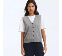 Wool Short Buttoned Sleeveless V-Neck Cardigan Grey Marl