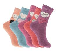 Wool Socks - 10 Pairs of Warm & Comfy Thermal Socks for Women - Thick Breathable Ladies Nordic Winter Socks also Suitable for Hiking/Walking Size UK 4-7 (2 Pairs of each design) (0062)