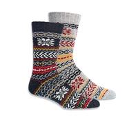 Wool Socks for Men & Women, 2 pairs Nordic Pattern Cushioned, Soft Thermal Hygge Warm Thick Winter Boot Socks (UK, Numeric, 9, 11, Regular, Regular, Black-Grey)