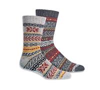 Wool Socks for Men & Women, 2 pairs Nordic Pattern Cushioned, Soft Thermal Hygge Warm Thick Winter Boot Socks (UK, Numeric, 3, 5, Regular, Regular, Grey-Dark Grey)