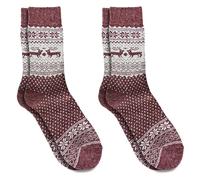 Wool Socks with Alpaca and Merino, 2 pairs Soft Thermal Cosy Winter Boot Socks, Nordic Style Warm Knitted Colourful Christmas Socks (UK, Numeric, 3, 5, Regular, Regular, Burgundy)