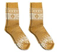 Wool Socks with Alpaca and Merino, 2 pairs Soft Thermal Cosy Winter Boot Socks, Nordic Style Warm Knitted Colourful Christmas Socks (UK, Numeric, 3, 5, Regular, Regular, Mustard)