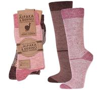 Wool Socks with Alpaca and Merino Wool, Thermal Warm Winter Socks, Soft Cosy Boot Socks, Hiking Outdoor Socks for Men & Women, Striped Socks (UK, Numeric, 3, 5, Regular, Regular, Pink and Burgundy)