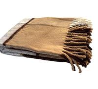 Wool Throw Blanket - Large Brown Tartan Check 220 x 145 cm - Thick Heavy Woollen Sofa Throw, Bed Blanket, Rustic Home Décor