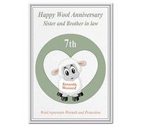 Wool Wedding Anniversary cards - 7th Year Seven 7 Happy Woollen Milestone (Sister and Brother in law card - Cute Lamb)