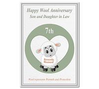 Wool Wedding Anniversary cards - 7th Year Seven 7 Happy Woollen Milestone (Son and Daughter in Law card - Cute Lamb)