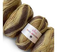 Wool Wonders Medium Heavy Worsted/Aran Weight #4 Super Soft Variegated Yarn for Knitting and Crochet, 30% Australian Wool and 70% Acrylic, 4 Skeins, 400g/584m (Chocolate Almond)