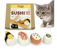 Woolbuddy Wool Cat Toys (Big Sushi 4 PCS) for Indoor Cat Kitten Catnip-Free | 100% Pure Wool Felt Interactive Cat Toys, Catnip-Free for Bored Cats, Teething Kittens, Redirect Cat's Destructive Energy