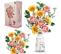 Woolbye Interwoven Roses Building Set for Adults, 518 PCS Romantic Rose Bouquet Botanicals Collection with Vase, Unique Home Décor or Office Décor, Great Gift for Her and HimVASE Included