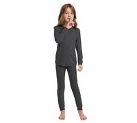 woolcano 100% Merino Wool Thermal Underwear for Kids, Thermal Sets Kids, Thermal Top Thermal Bottom for Skiing Skating Snow Sports Heather Grey 5-6
