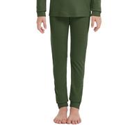 woolcano Kids' Merino Wool Base Layer Bottoms, Thermal Leggings for Girls & Boys, Unisex Winter Underwear Army Green 3-4