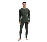 woolcano Men's Merino Thermal Set, 100% Wool Base Layer Lightweight for Skiing and Outdoor Activities Dark Army Green S, 260g/m²