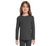 woolcano Unisex Kids' Merino Wool Base Layer, 100% Merino Wool Thermal Top for Kids, Long Sleeve Thermal Top for Girls and Boys Heather Grey 5-6