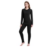 woolcano Women’s Lightweight Merino Thermal Set, 100% Wool Base Layers for Skiing and Outdoors Black XS, 190g/m²