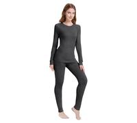 woolcano Women’s Lightweight Merino Thermal Set, 100% Wool Base Layers for Skiing and Outdoors Heather Grey L, 260g/m²