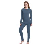 woolcano Women’s Lightweight Merino Thermal Set, 100% Wool Base Layers for Skiing and Outdoors Pewter S, 190g/m²