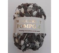 Woolcraft Pompom Knitting Yarn 100% Polyester 6 Shades available - 200g, 100m Ball (Grey/White) …