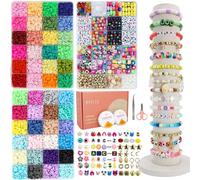 WOOLEE 10885pcs+ Clay Beads Bracelet Making Kit, 48 Colours Clay Beads Making kit, Friendship Bracelet Kit, Letter,Charms Necklace, Earrings Jewelry Making, Girls' Craft Gift
