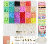 WOOLEE 3MM Glass Seed Beads Bracelet Making Kit, 24 Colors Seed Beads Jewellery Making Kit, Friendship Bracelet Making Kit, DIY Craft Kit, Girl's Gift Set