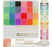 WOOLEE Glass Seed Beads Bracelet Making Kit, 4MM, 24 Colors Seed Beads Jewellery Making Kit, Friendship Bracelet Making Kit, DIY Craft Kit, Girl's Gift Set