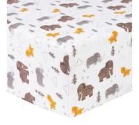 Wooley Friends Deluxe Flannel Fitted Crib Sheet-Wooley Mammoth Scatter Print Cotton Flannel, Fully Elasticized, 10 in Deep Pockets, Fits Standard Crib Mattress 28 in x 52 in