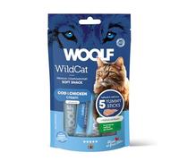 WOOLF Functional Cat Cream Snacks - Natural Ingredients & Moisture-Rich to Support Hydration, Yucca Extract to Promote Gut Health, Easy Digestion, Gluten-Free, Low Calorie Treat (Cod & Chicken, 5x14g)