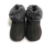 Woolfield Ladies Genuine Sheepskin Rolled Cuff Bootie Slipper Suede Sole Boots Woman's Natural (3 UK, Graphite)