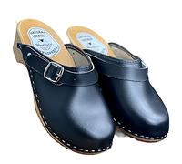 Woolfield | Urban Mule Clog | Original Handmade Wooden Leather Clog for Women | Multicolor (Black, Numeric_4)