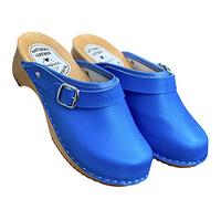 Woolfield | Urban Mule Clog | Original Handmade Wooden Leather Clog for Women | Multicolor (Blue, Numeric_8)