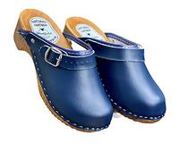Woolfield | Urban Mule Clog | Original Handmade Wooden Leather Clog for Women | Multicolor (Navy Blue, Numeric_5)