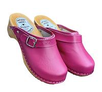 Woolfield | Urban Mule Clog | Original Handmade Wooden Leather Clog for Women | Multicolor (Pink, Numeric_7)