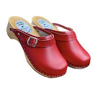Woolfield | Urban Mule Clog | Original Handmade Wooden Leather Clog for Women | Multicolor (Red, Numeric_5)