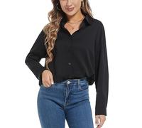 Woolicity Womens Button Down Shirts Long Sleeve Wrinkle Free Solid Work Blouse Dress Basic Shirts Black XXL