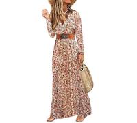 Woolicity Womens Summer Maxi Dress Boho Floral Wrap V Neck Long Sleeve Beach Flowy Long Dresses Red XL
