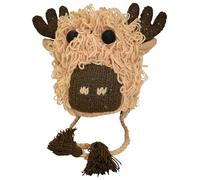 Woollen Handknitted Fleece Lined Trapper Farm Animal Hat Brown Deer