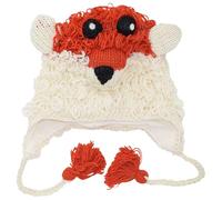 Woollen Handknitted Fleece Lined Trapper Farm Animal Hat Fox