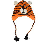 Woollen Handknitted Fleece Lined Trapper Farm Animal Hat Orange Tiger