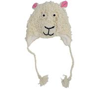 Woollen Handknitted Fleece Lined Trapper Farm Animal Hat White Sheep