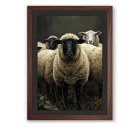 Woolly Faced Sheep Rustic Framed Wall Art Print A1 (84.1×59.4cm) Walnut, Wall Decor for Living Room, Bedroom, Office & Home, Ready to Hang, Art Gift