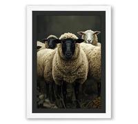 Woolly Faced Sheep Rustic Framed Wall Art Print A1 (84.1×59.4cm) White, Wall Decor for Living Room, Bedroom, Office & Home, Ready to Hang, Art Gift