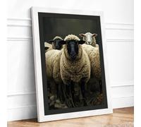 Woolly Faced Sheep Rustic Framed Wall Art Print A2 White