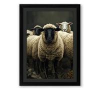 Woolly Faced Sheep Rustic Framed Wall Art Print A3 (42×29.7cm) Black, Wall Decor for Living Room, Bedroom, Office & Home, Ready to Hang, Art Gift