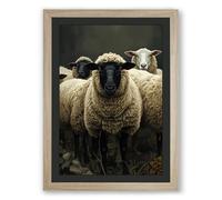 Woolly Faced Sheep Rustic Framed Wall Art Print A3 (42×29.7cm) Oak, Wall Decor for Living Room, Bedroom, Office & Home, Ready to Hang, Art Gift