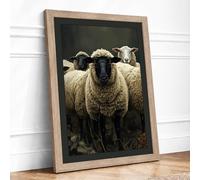 Woolly Faced Sheep Rustic Framed Wall Art Print A4 Oak