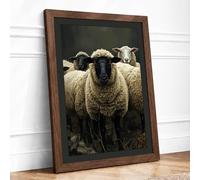 Woolly Faced Sheep Rustic Framed Wall Art Print A4 Walnut