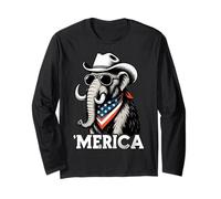 Woolly Mammoth American Flag Bandana Cowboy Hat Sunglasses Long Sleeve T-Shirt