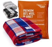 Woolly Mammoth Merino Wool Blanket- 66" x 90" 4 lbs Thick, Outdoor/Indoor Throw for Campfire, Picnic, Beach, Van Life, Home- Farmhouse Collection Heavy Duty Insulating Sleep Plaid, Red White & Blue